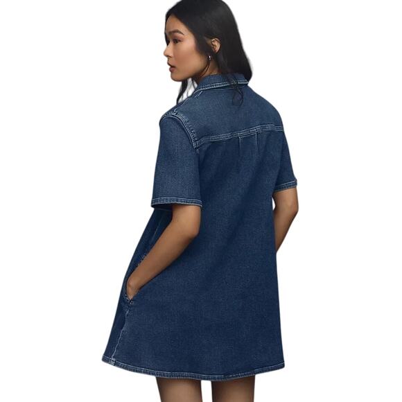 Pilcro Westley Regenerative Cotton Blue Denim Mini Dress Zip Small Short Sleeve - Picture 2 of 15